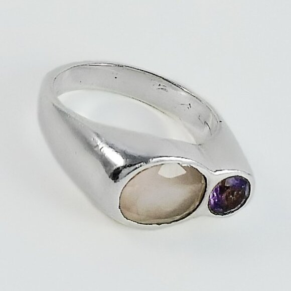 Mod Two Stone Ring - Sterling Silver Ring Size 7.5 - Thick Sterling Ring - Picture 3 of 5